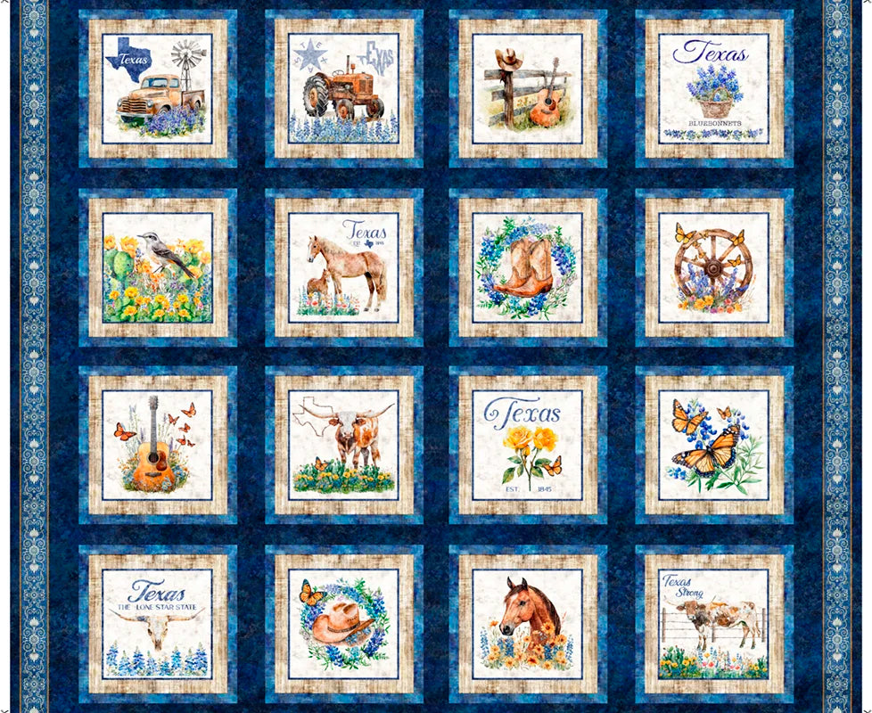 ATXSH Minky Texas Icons Picture Patches Navy 44"/45" Fabric Per Yard