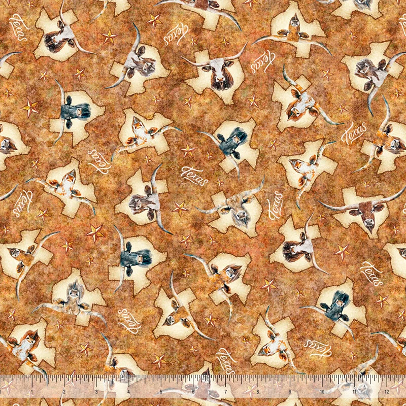 ATXSH Texas Longhorns Rust Cotton 44"/45" Fabric Per Yard