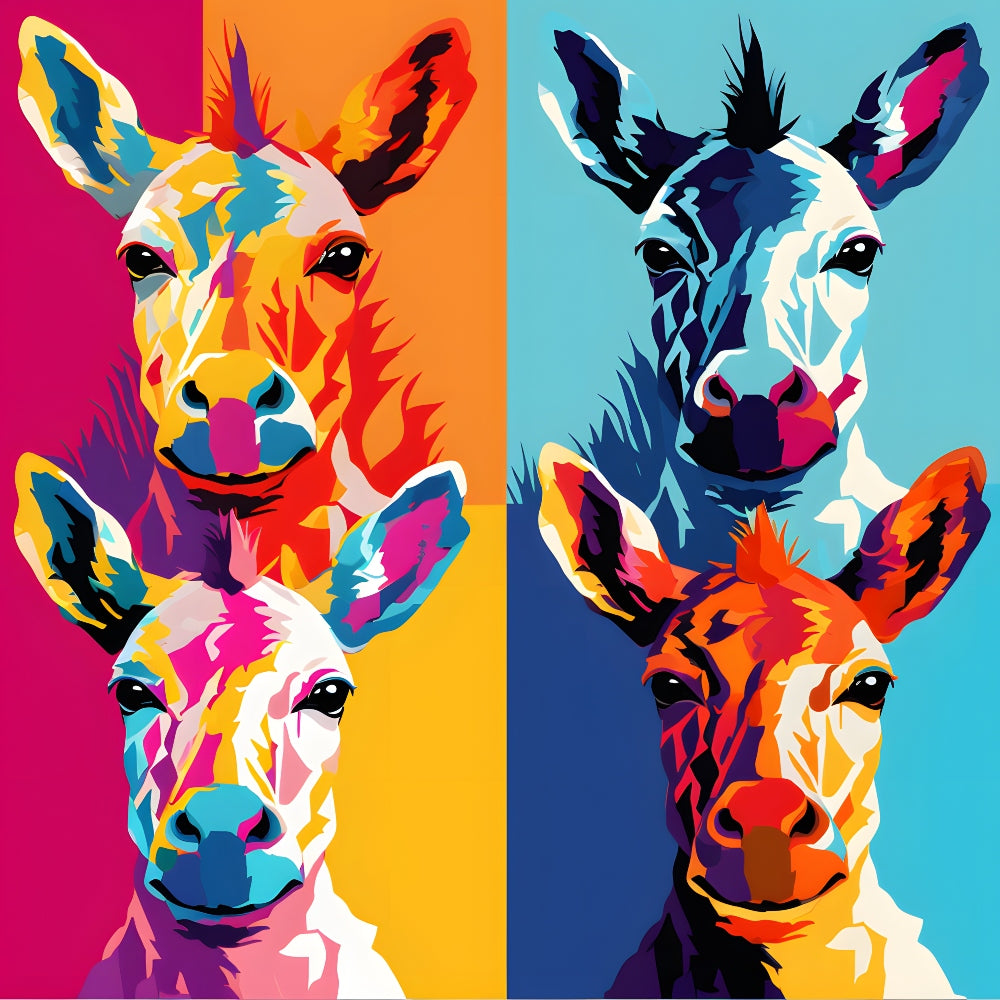 Abstract Animals Pop Art Giraffes Fabric Panel