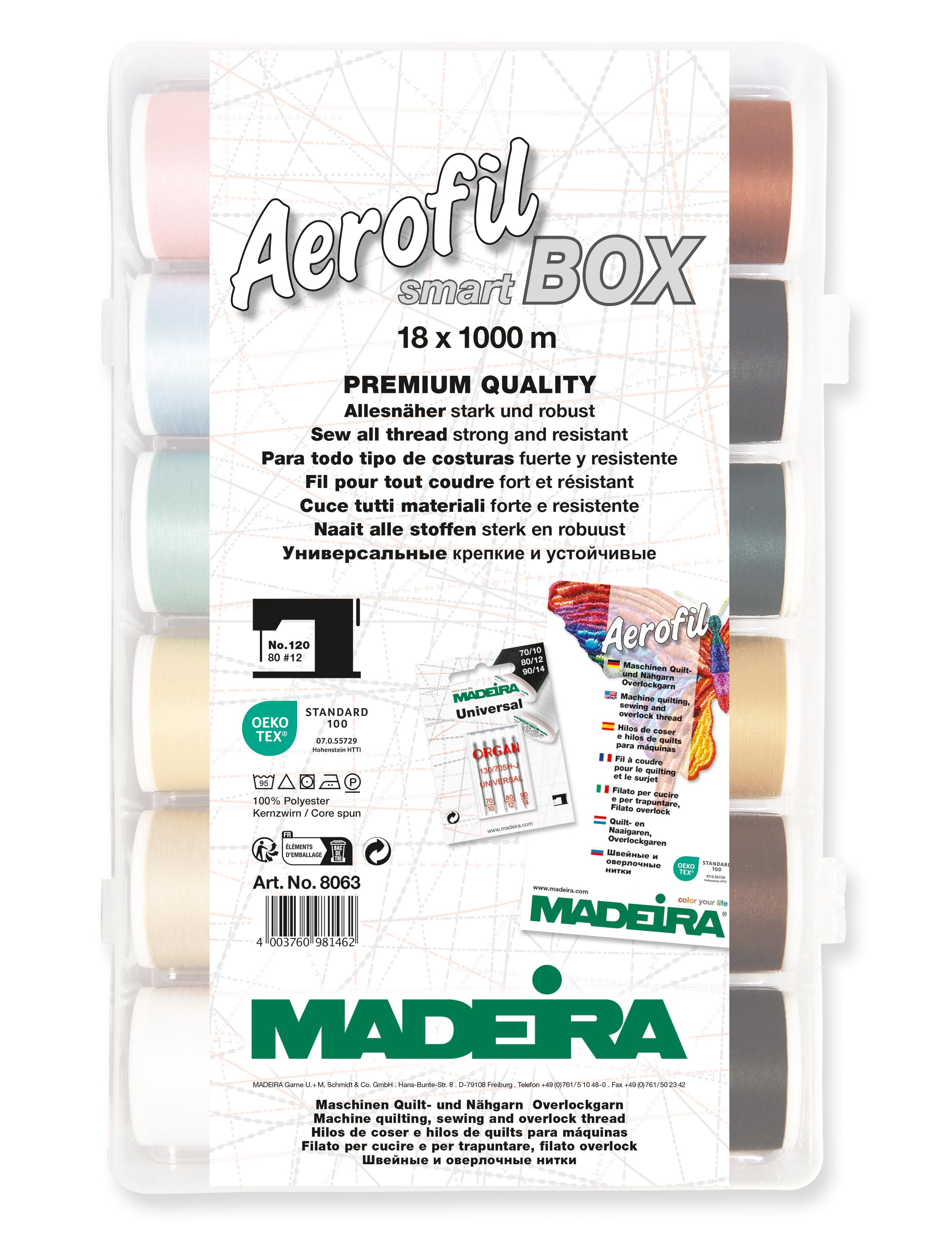 Aerofil 120 – Smart Box, 1100-yard (1000m) Spools, 18 Colors