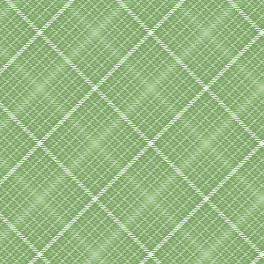 All About Daisies Tartan Plaid quilting fabric in leaf green by Jackie Robinson for Benartex, tartan plaid print on green cotton, sold by the yard