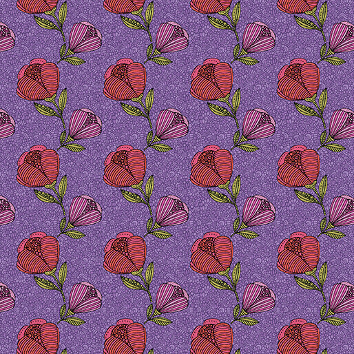Alluring Peacock - Pebble Floral - Purple 44" / 45" Fabric Per Yard