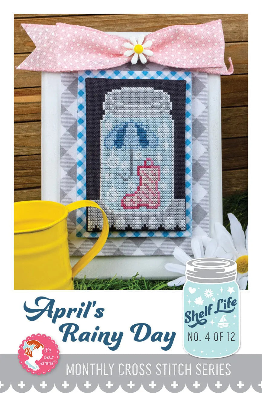April's Rainy Day Shelf Life Cross Stitch Pattern - Linda's Electric Quilters