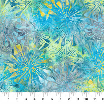 Aqua Blue Watercolor Burst Flora 83630-43 Cotton 44"/45" Fabric Per Yard