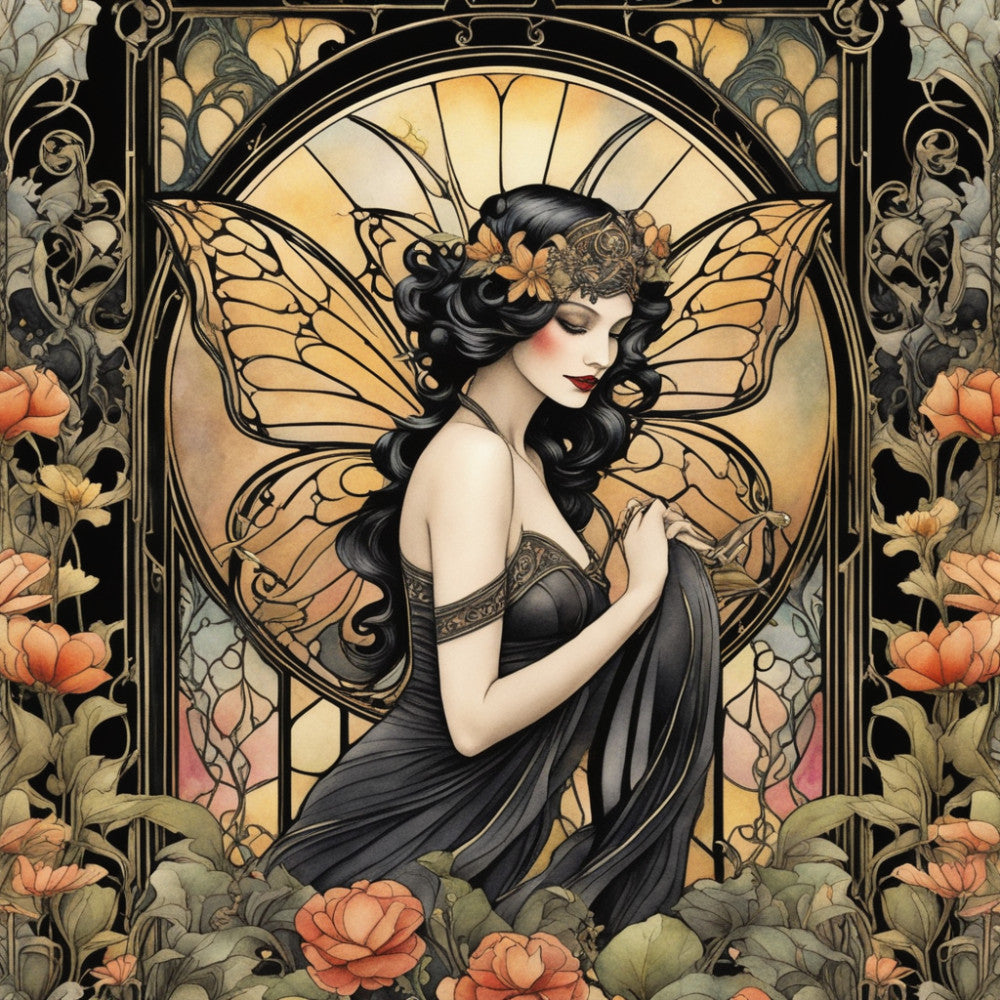 Art Nouveau Fairies Fabric Panel 19 QuiltingFabricPanels