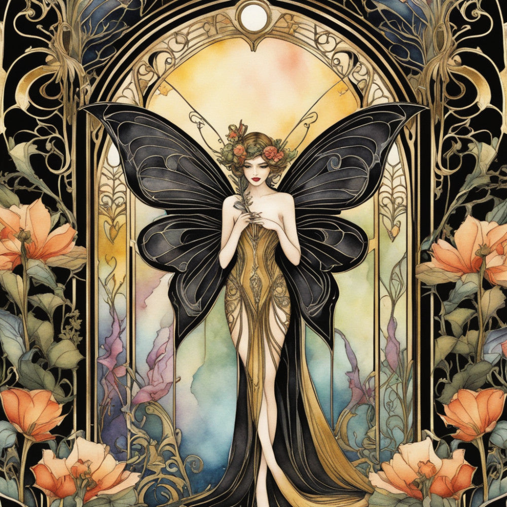 Art Nouveau Fairies Fabric Panel 22 QuiltingFabricPanels