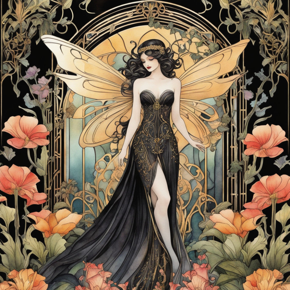 Art Nouveau Fairies Fabric Panel 4 QuiltingFabricPanels
