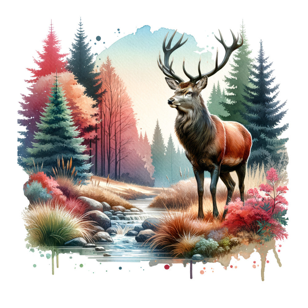 Autumn Forest Deer Fabric Panel 12