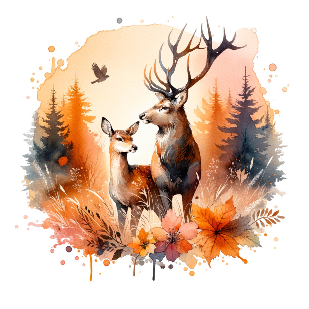 Autumn Forest Deer Fabric Panel 2