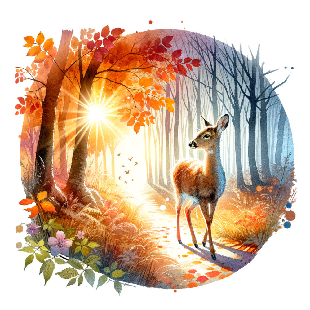 Autumn Forest Deer Fabric Panel 6