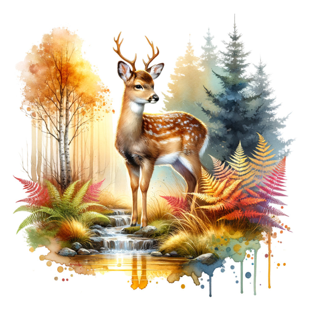 Autumn Forest Deer Fabric Panel 7