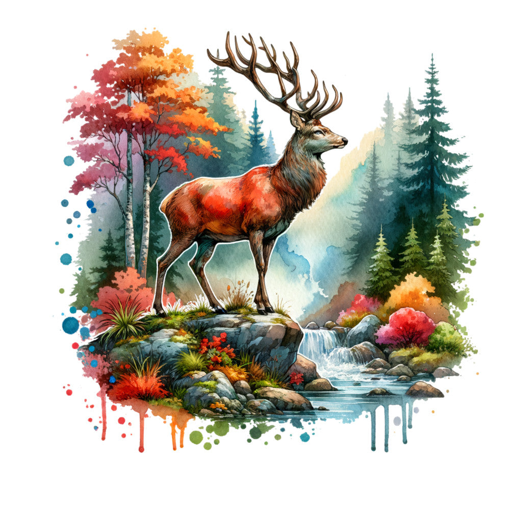 Autumn Forest Deer Fabric Panel 9