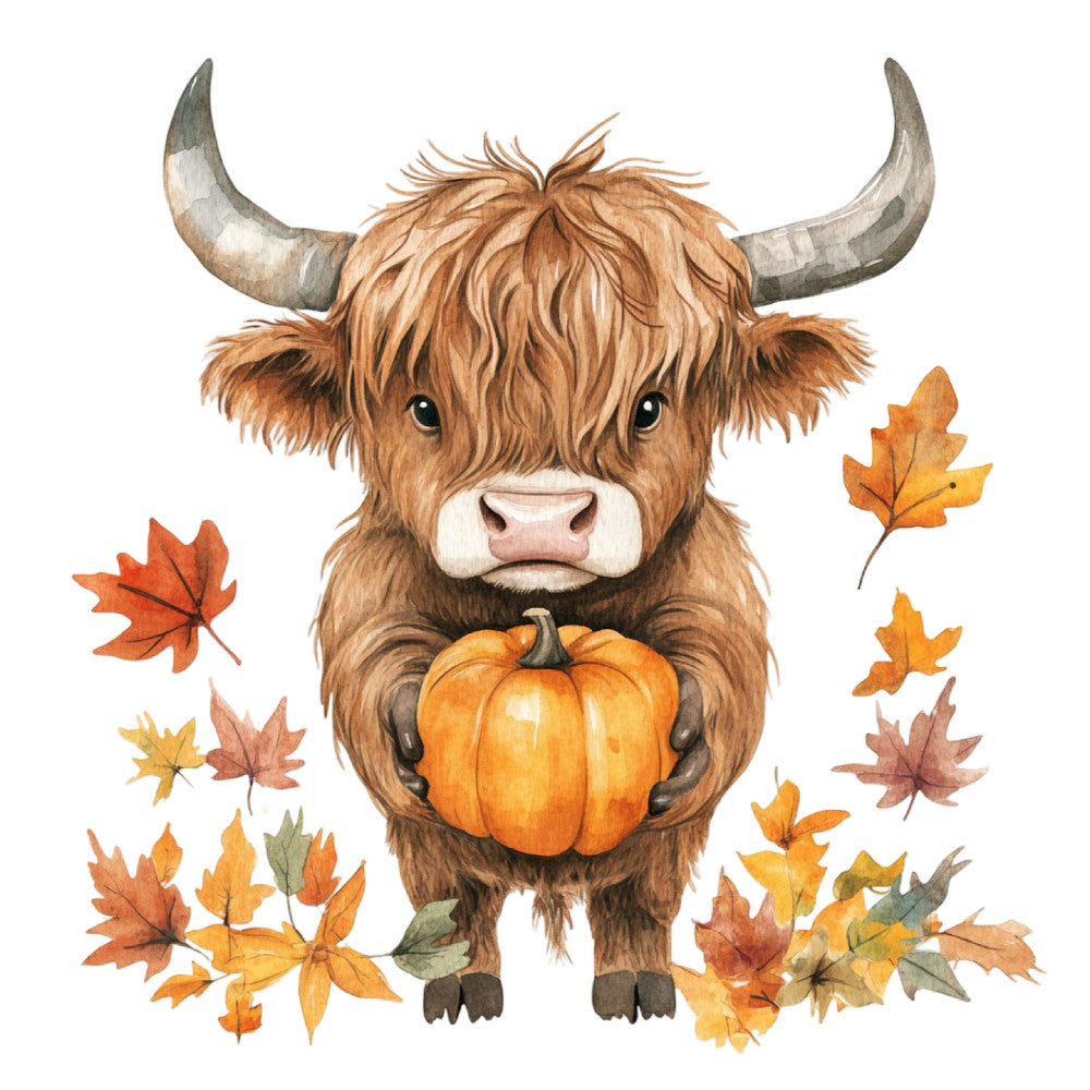 Autumn Highland Cow Fabric Panel 1
