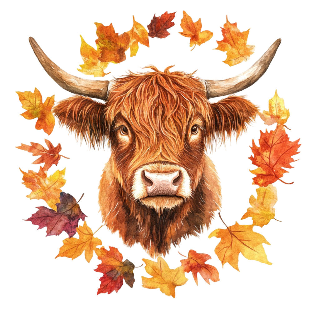 Autumn Highland Cow Fabric Panel 19