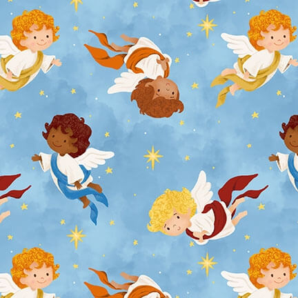 Away in a Manger - Angels - Light Blue 44" / 45" Fabric Per Yard