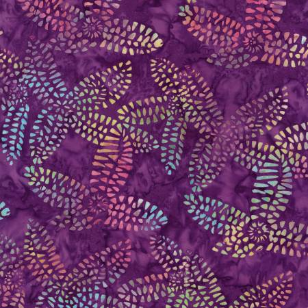 Tonga Batiks Mosaic Flowers Plum Cotton 43"/44" Fabric Per Yard