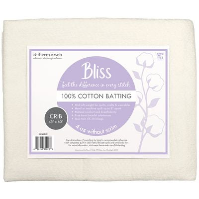 Bliss Batting 100% Cotton Crib 45in x 60in