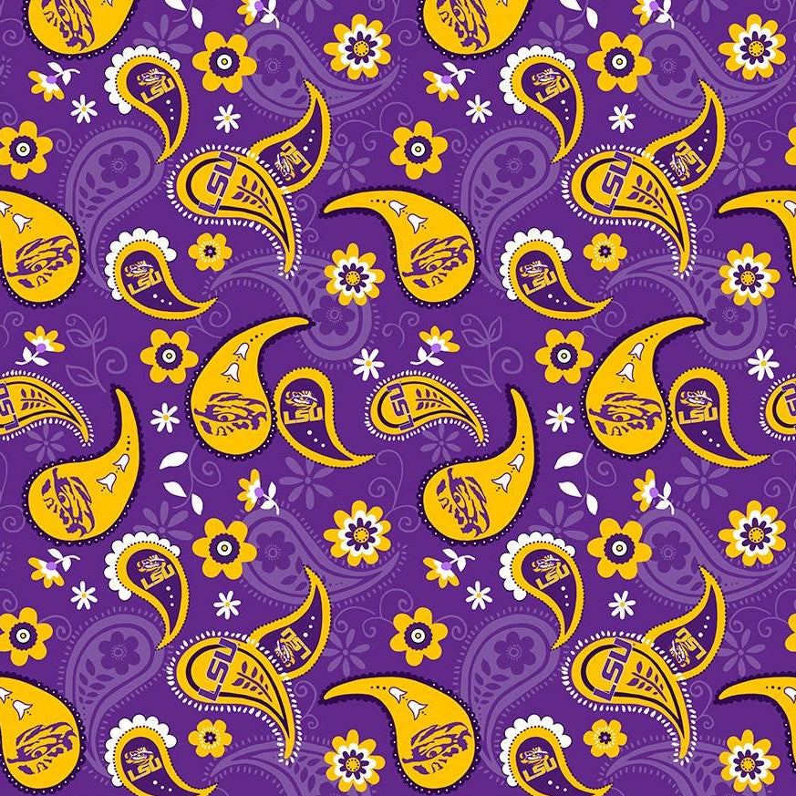 LSU Tigers - Paisley 44"/45" Fabric per yard
