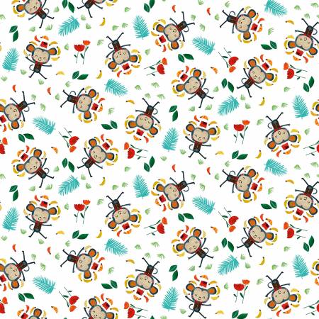 Blank Fabrics Zoo Crew Monkeys quilting cotton in White