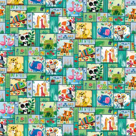 Blank Fabrics Zoo Crew Patchwork quilting fabric in Teal