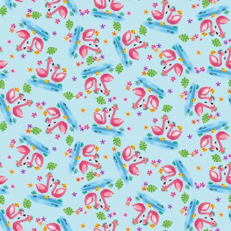 Blank Fabrics Zoo Crew Flamingos quilting cotton in Soft Blue