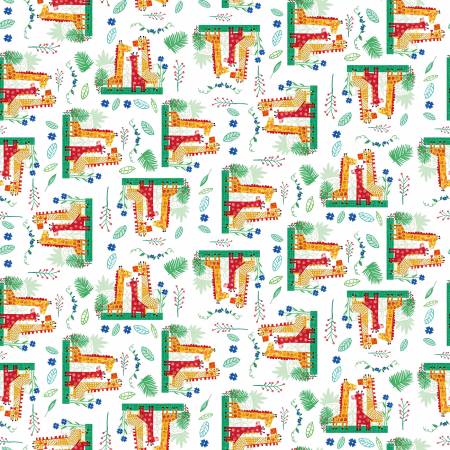 Blank Fabrics Zoo Crew Giraffes quilting fabric in White