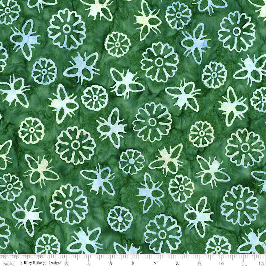 Riley Blake Expressions Batiks watercolor daisies dark vintage green batik 3 yard pack