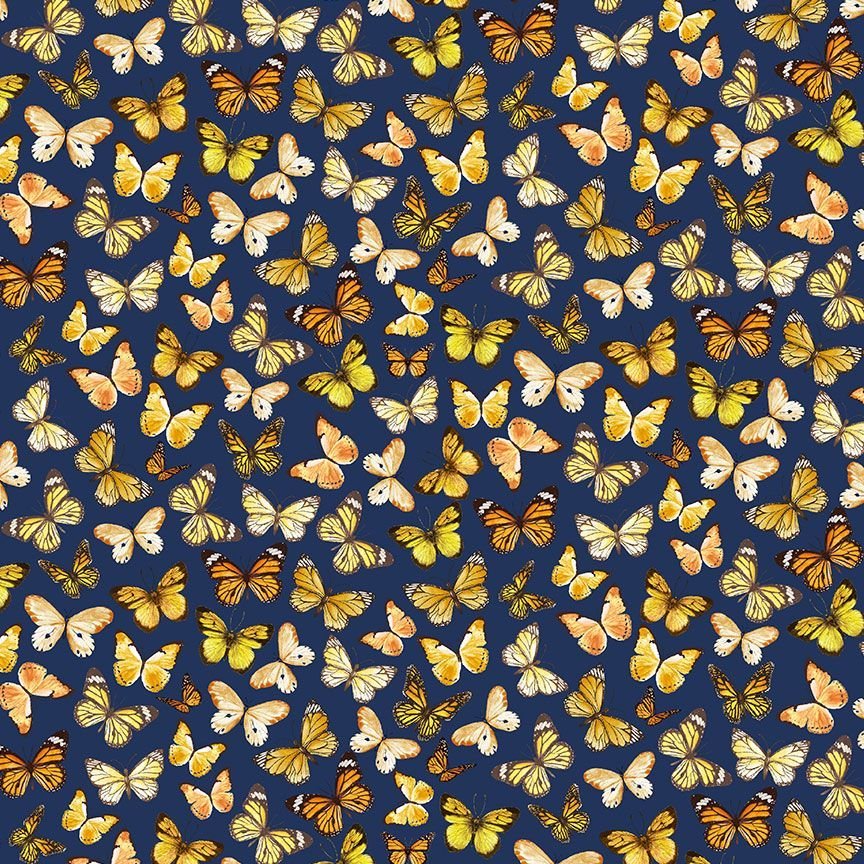 Blue Sunflower Farm Tossed Butterflies Cotton 44"/45" Fabric Per Yard