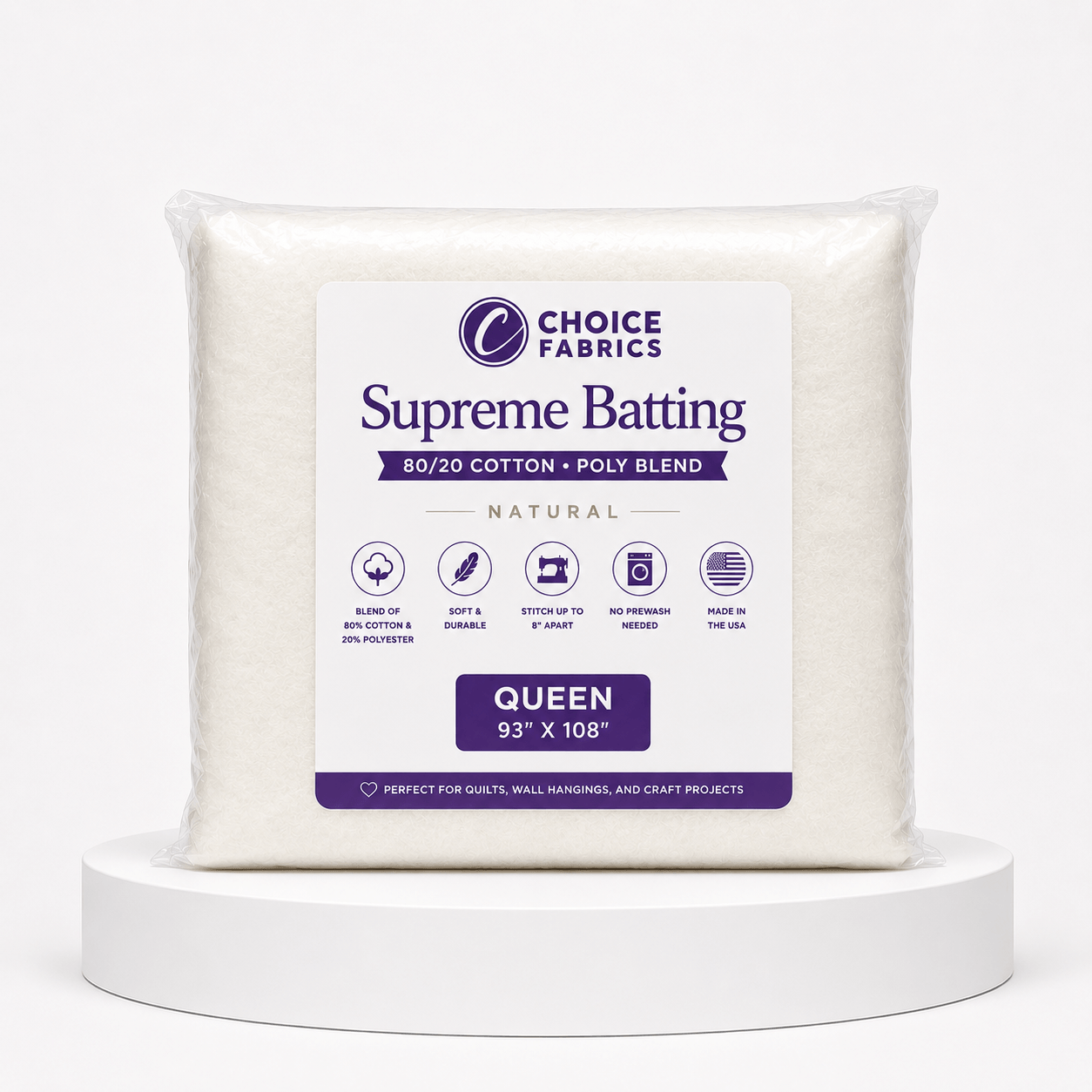 Choice Supreme 80/20 cotton poly blend quilt batting queen size 93 by 108 inches