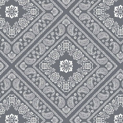 Bandana Medley Bandana quilting fabric in grey by Benartex, bandana paisley print on gray cotton, sold by the yard