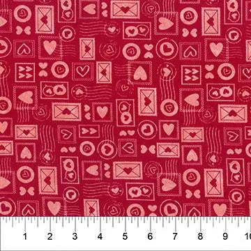Banyan 83322-25 - LOVE NOTES - Love Stamp - Red Coral 45" Fabric Per Yard Fabric Fanatics