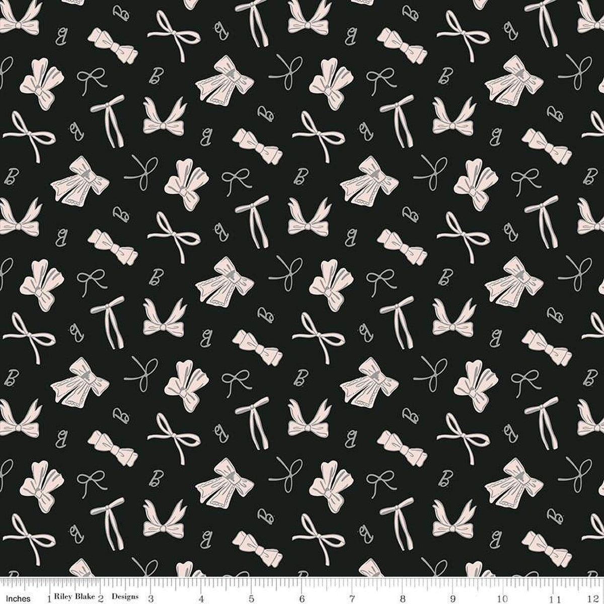 Barbie Vintage Bows Black Cotton 43"/44" Fabric Per Yard