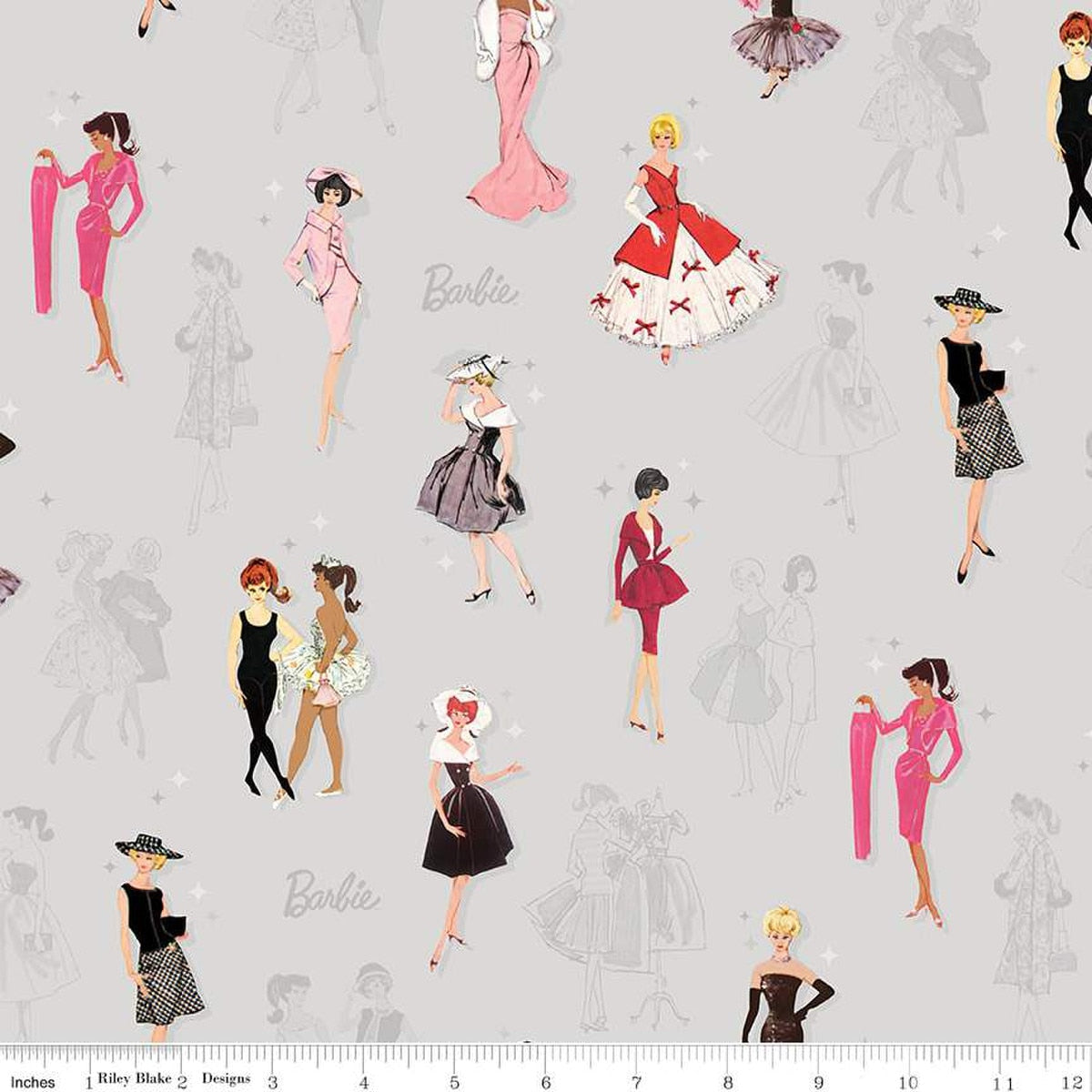 Barbie Vintage Main Gray Cotton 43"/44" Fabric Per Yard