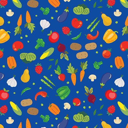 Barnyard Rules - Veggie Patch - Blue 44" / 45" Fabric per yard
