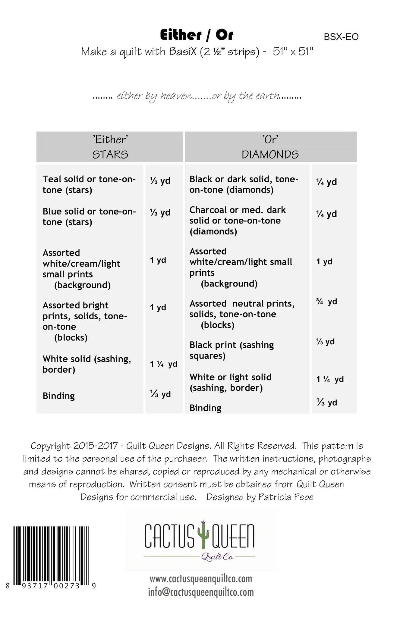 BasiX Either/Or Pattern Cactus Queen Quilt Company