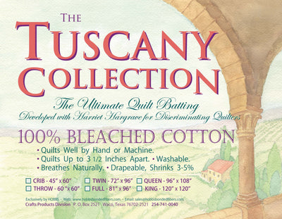 Batting Tuscany Bleached Cotton 72in x 96in Twin
