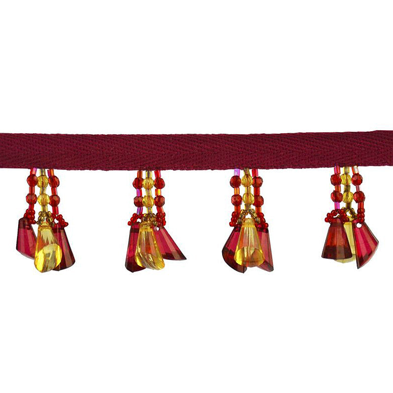 Beaded Fringe - 1 1/2" length (25 Yard Roll) - BB-917-17/10 Red and Gold