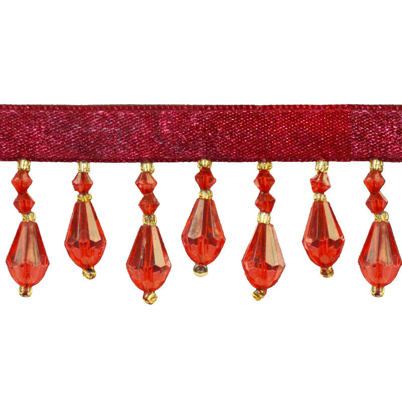 Beaded Fringe - 1 1/2" width (15 Yard Roll) - BB-902-22/10 Red and Gold