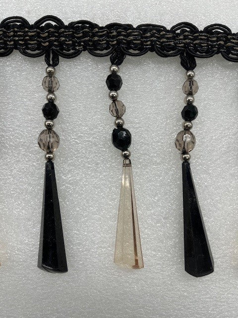 Beaded Fringe with Decorative Braid Trim - 5 1/2" width (15 Yard Rolls) - BB-904-02 Black