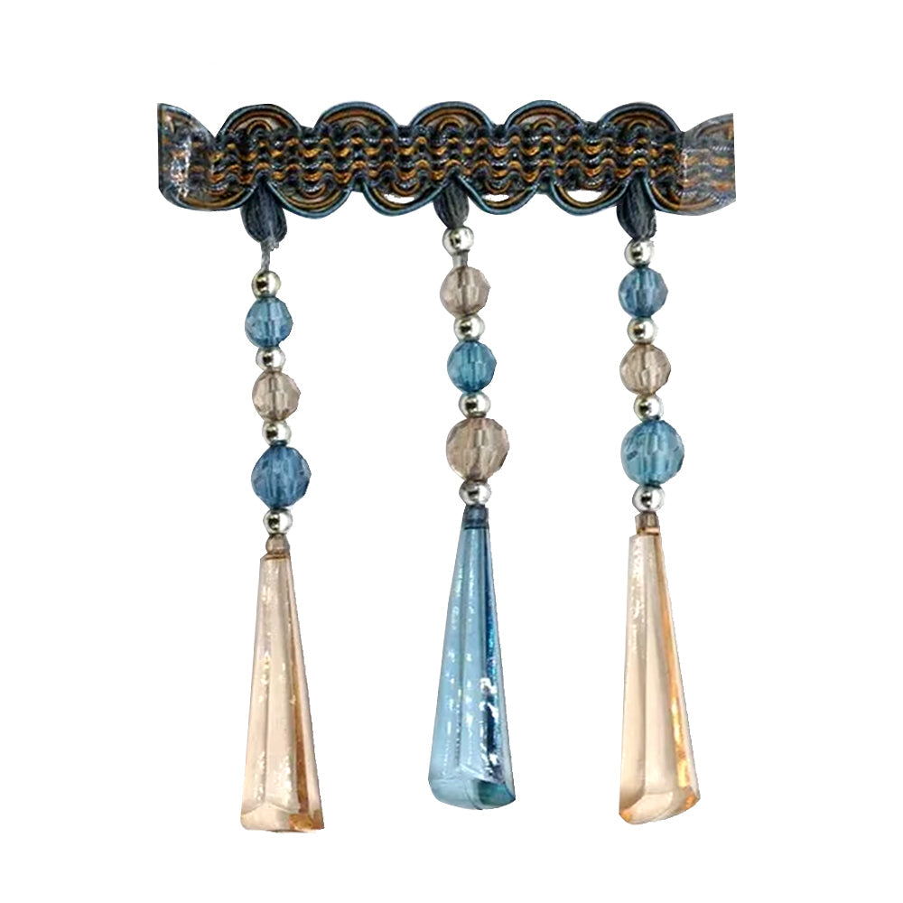 Beaded Fringe with Decorative Braid Trim - 5 1/2" width (15 Yard Rolls) - BB-904-05 Blue