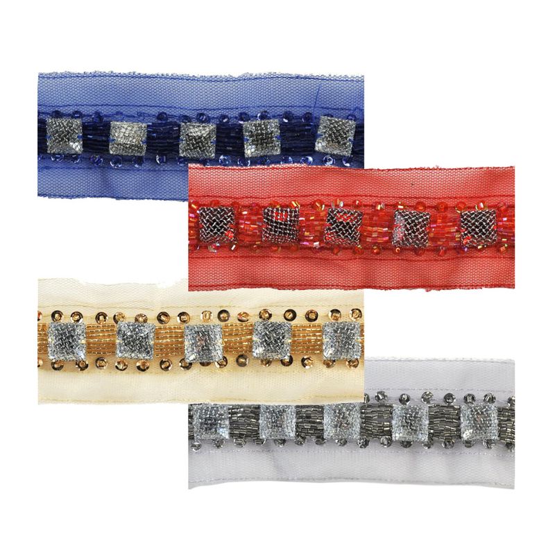 Beaded Trim on Netting, 2" X 5 Yard Roll - For Dressmaking, Costume Design, DIY Crafts