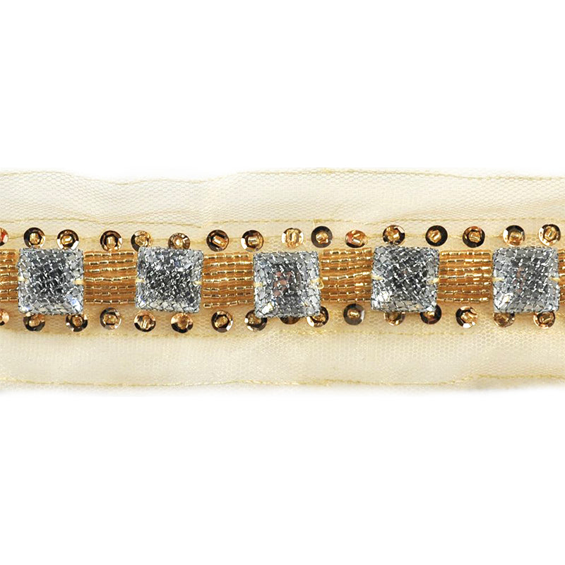 Beaded Trim on Netting, 2" X 5 Yard Roll - For Dressmaking, Costume Design, DIY Crafts