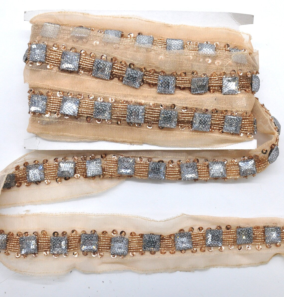 Beaded Trim on Netting, 2" X 5 Yard Roll - For Dressmaking, Costume Design, DIY Crafts