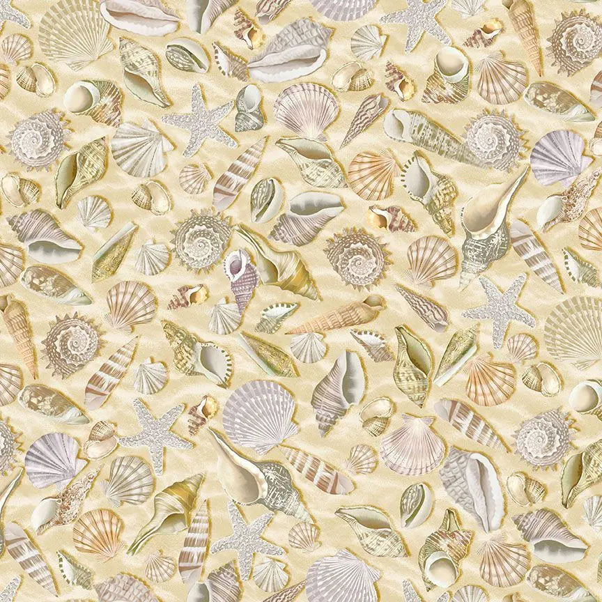 Beige Shells Cotton Wideback Fabric per yard Timeless Treasures