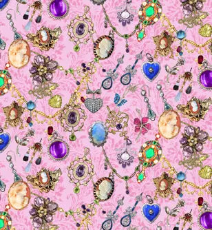 Bejeweled Pink Cotton 44"/45" Fabric Per Yard Sykel Studio