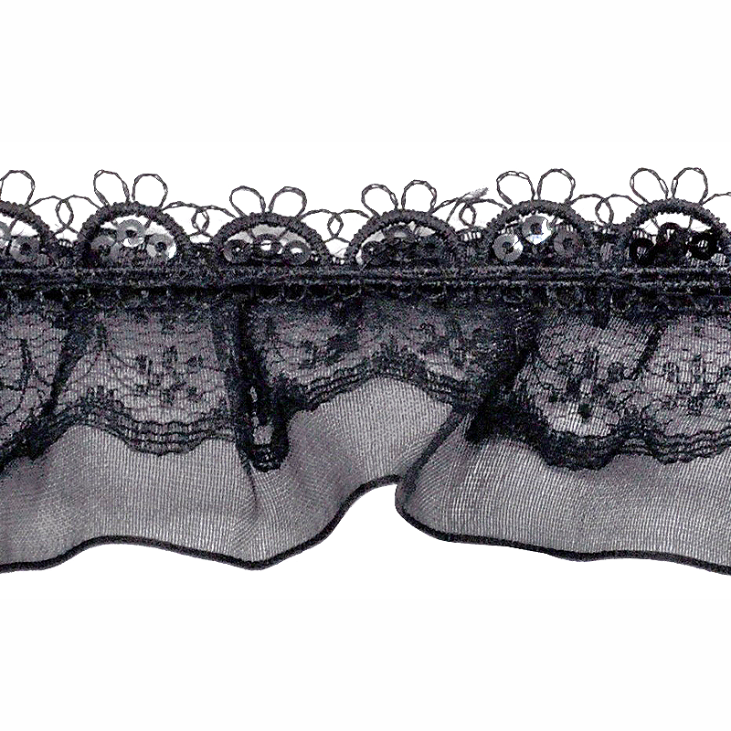 Belagio Enterprises - 1 1/2" Width Doubled Gathered Lace (10 Yard Roll) - BRL-801-02 Black