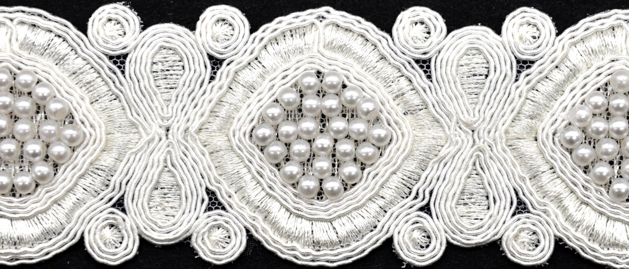 Belagio Enterprises - 1 3/4" Width Embroidered Lace Trim with Pearls (15 Yard Roll) - BTP-1807-27 White