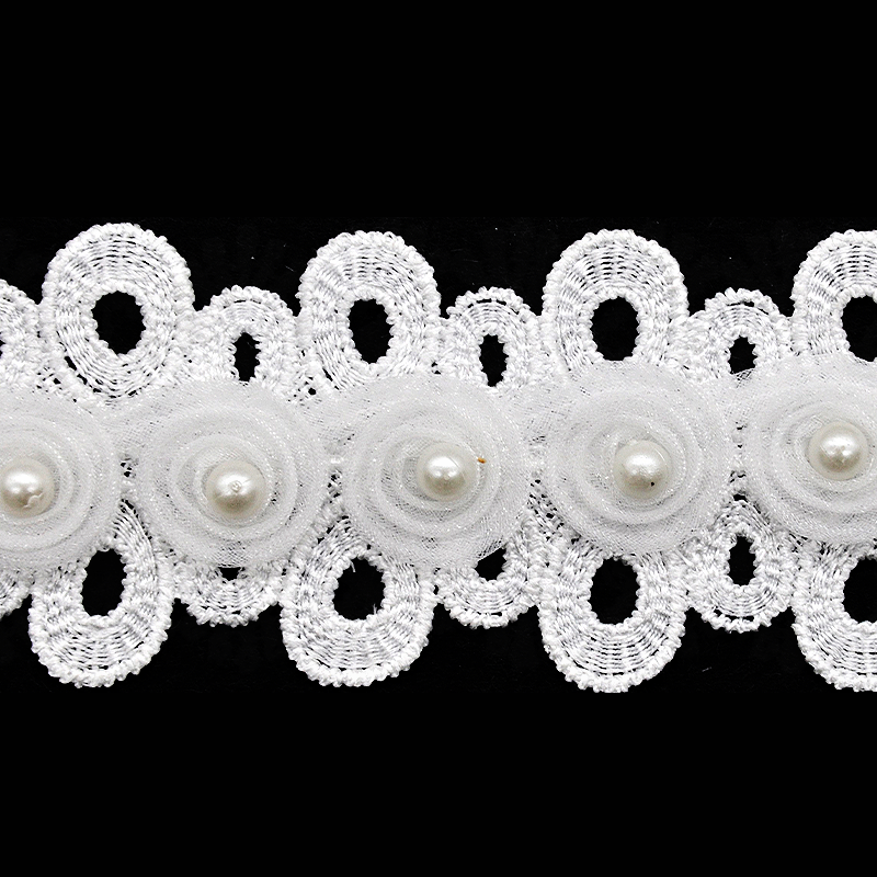 Belagio Enterprises - 1 3/4" Width Flower Lace Trim with Pearl (15 Yard Roll) - BTP-1804-27 White