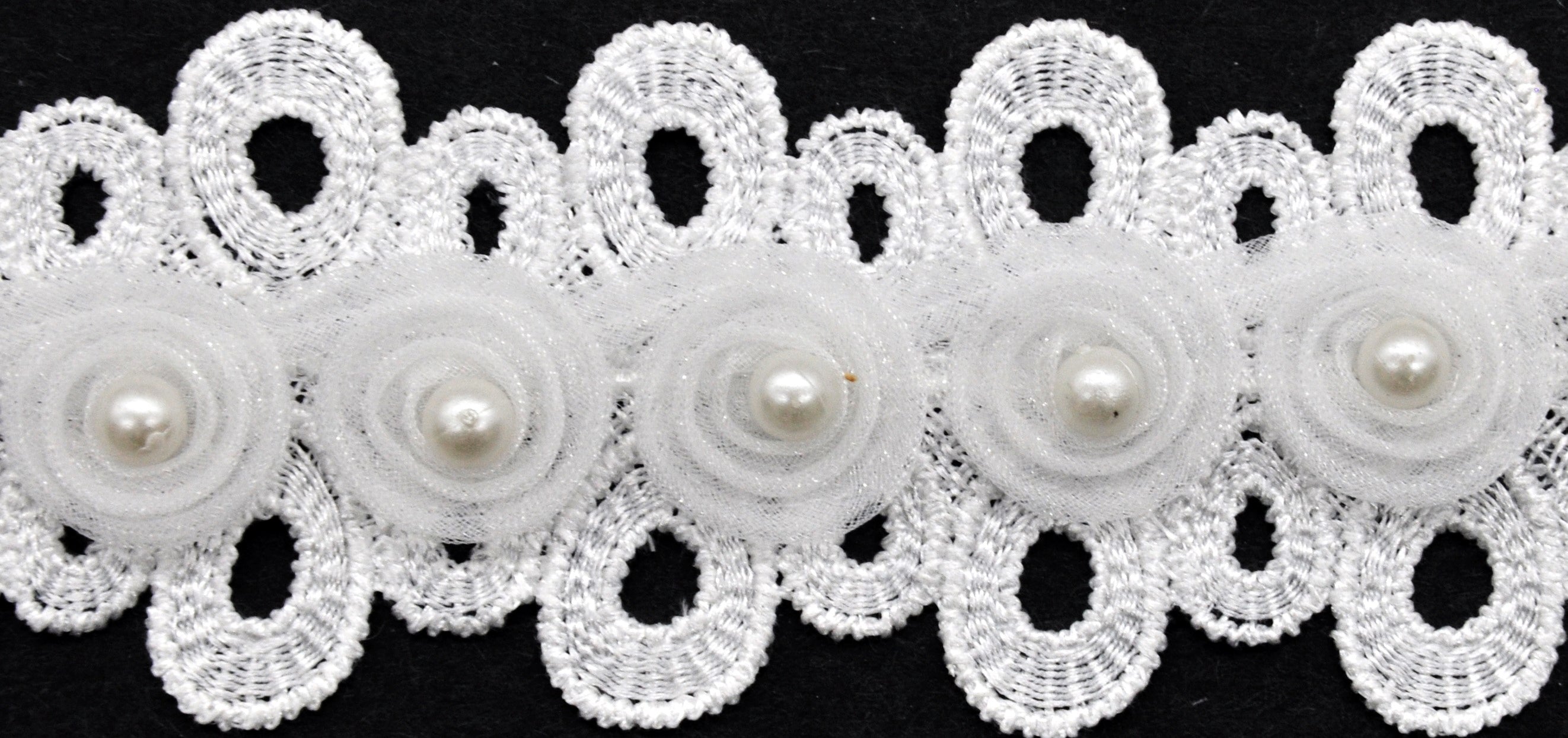 Belagio Enterprises - 1 3/4" Width Flower Lace Trim with Pearl (15 Yard Roll) - BTP-1804-27 White