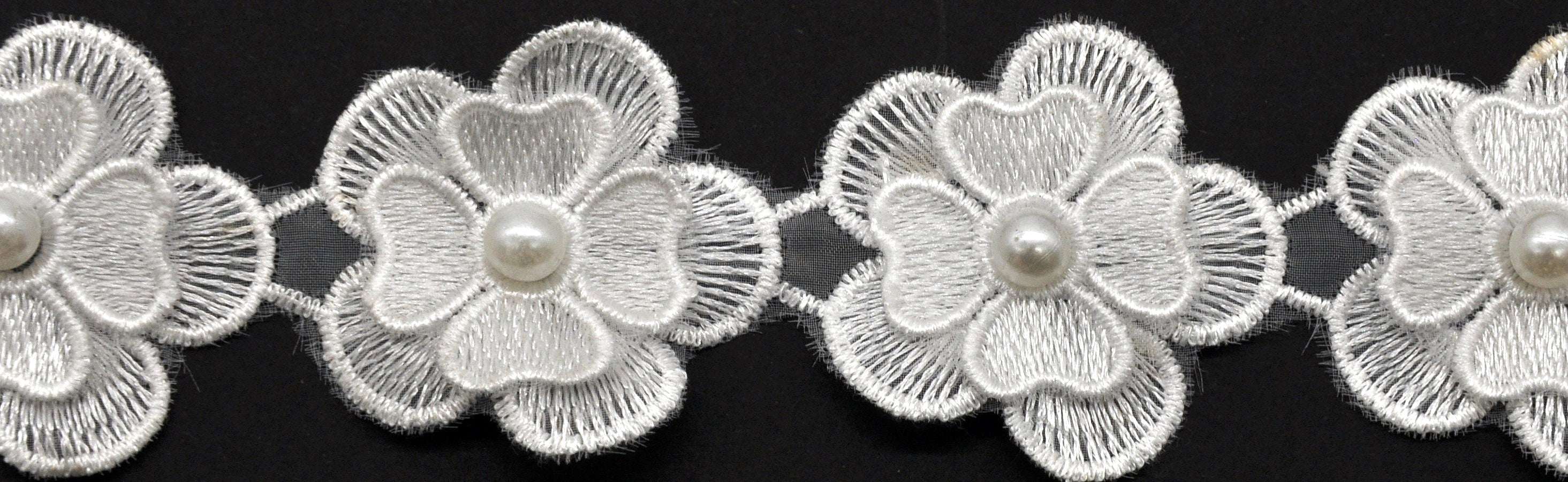 Belagio Enterprises - 2" Width Flower Lace Trim with Pearl (10 Yard Roll) - BTP-1803-27 White